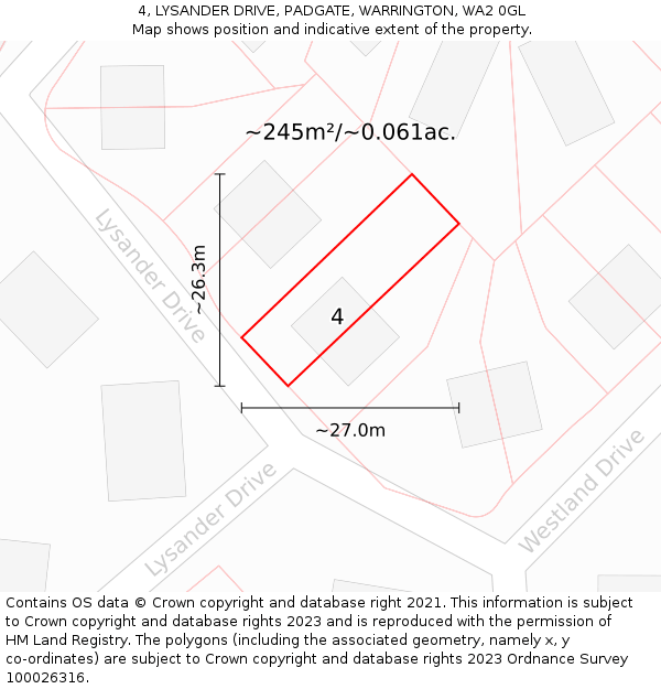 4, LYSANDER DRIVE, PADGATE, WARRINGTON, WA2 0GL: Plot and title map