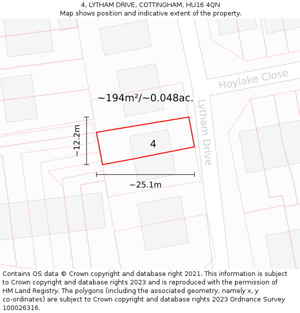 4, LYTHAM DRIVE, COTTINGHAM, HU16 4QN: Plot and title map