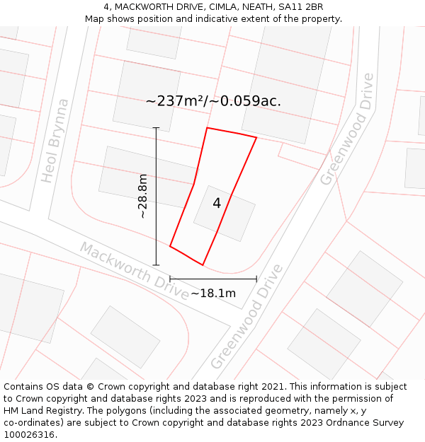 4, MACKWORTH DRIVE, CIMLA, NEATH, SA11 2BR: Plot and title map