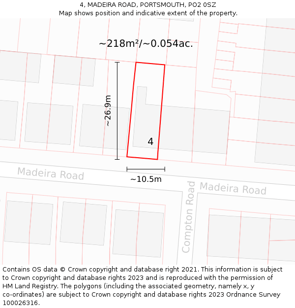 4, MADEIRA ROAD, PORTSMOUTH, PO2 0SZ: Plot and title map