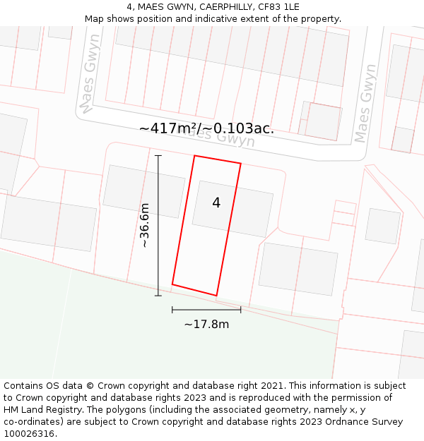 4, MAES GWYN, CAERPHILLY, CF83 1LE: Plot and title map