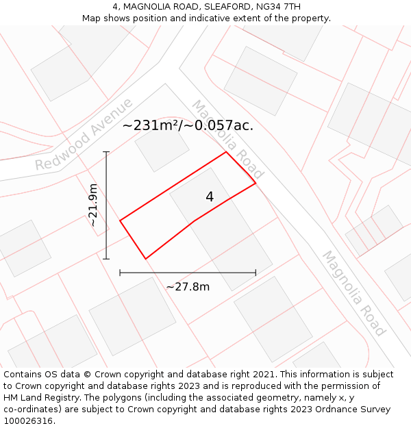 4, MAGNOLIA ROAD, SLEAFORD, NG34 7TH: Plot and title map