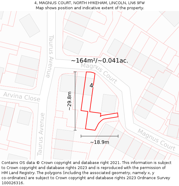 4, MAGNUS COURT, NORTH HYKEHAM, LINCOLN, LN6 9FW: Plot and title map