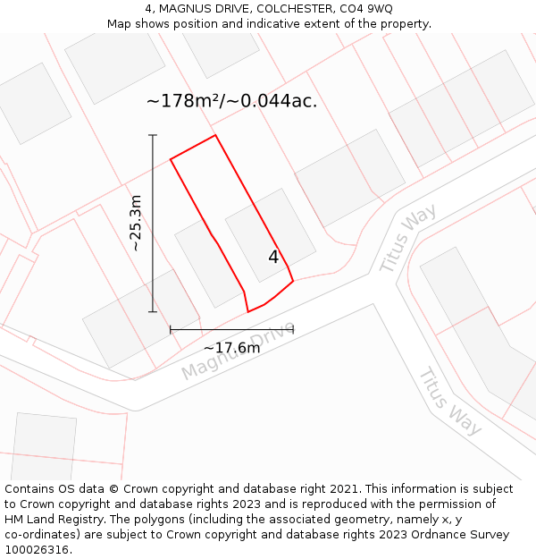 4, MAGNUS DRIVE, COLCHESTER, CO4 9WQ: Plot and title map