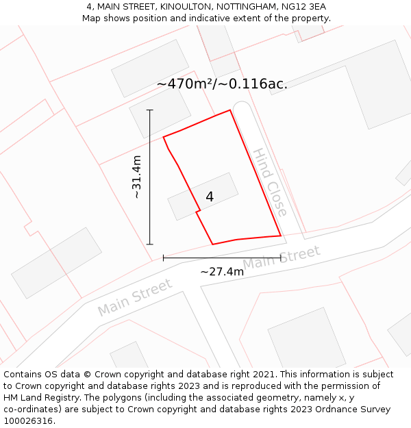 4, MAIN STREET, KINOULTON, NOTTINGHAM, NG12 3EA: Plot and title map