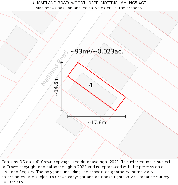 4, MAITLAND ROAD, WOODTHORPE, NOTTINGHAM, NG5 4GT: Plot and title map