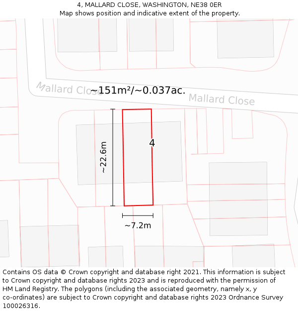 4, MALLARD CLOSE, WASHINGTON, NE38 0ER: Plot and title map