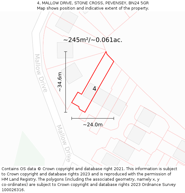 4, MALLOW DRIVE, STONE CROSS, PEVENSEY, BN24 5GR: Plot and title map