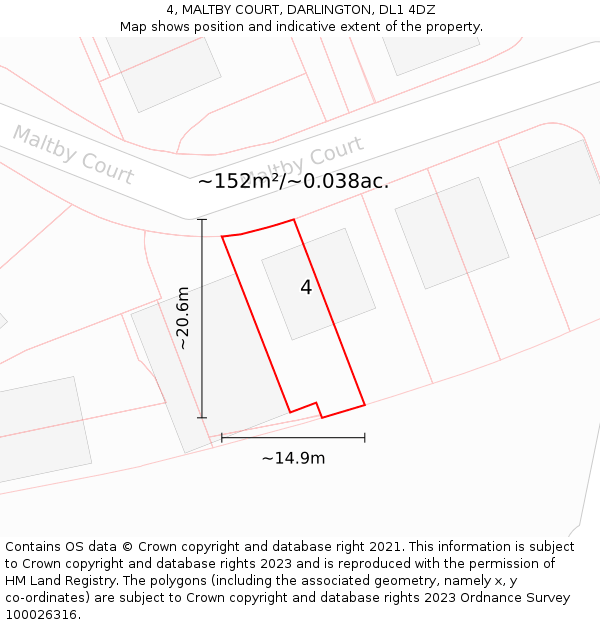 4, MALTBY COURT, DARLINGTON, DL1 4DZ: Plot and title map