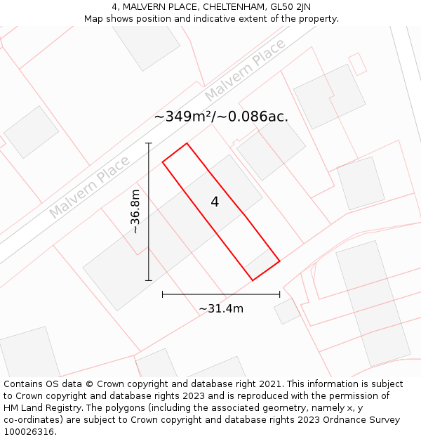 4, MALVERN PLACE, CHELTENHAM, GL50 2JN: Plot and title map