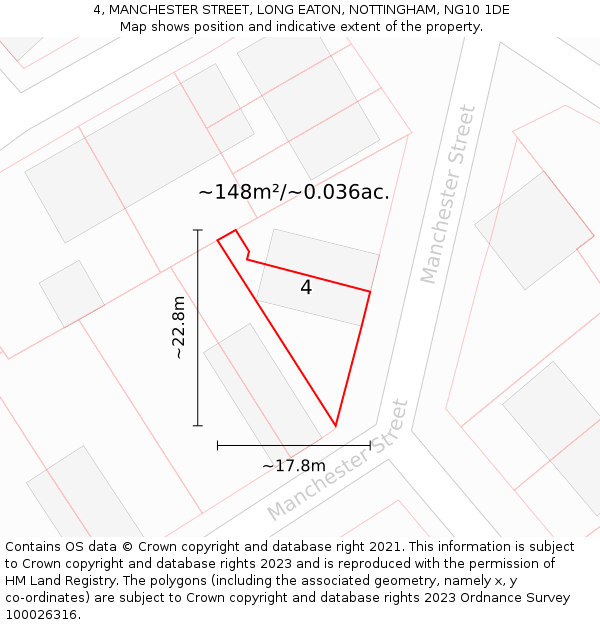 4, MANCHESTER STREET, LONG EATON, NOTTINGHAM, NG10 1DE: Plot and title map