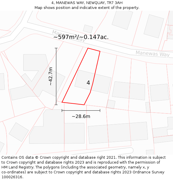 4, MANEWAS WAY, NEWQUAY, TR7 3AH: Plot and title map