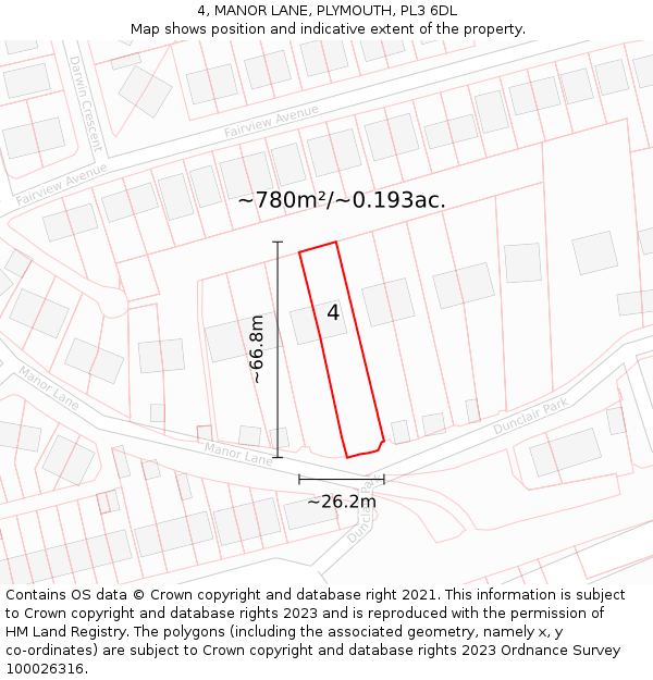 4, MANOR LANE, PLYMOUTH, PL3 6DL: Plot and title map