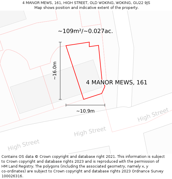 4 MANOR MEWS, 161, HIGH STREET, OLD WOKING, WOKING, GU22 9JS: Plot and title map