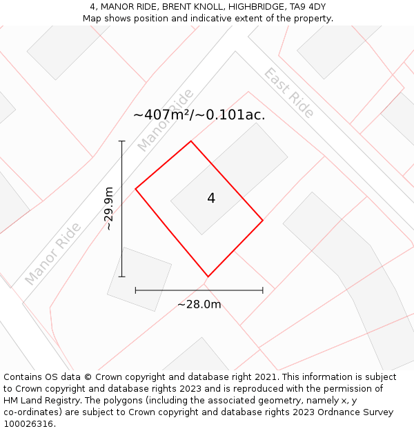 4, MANOR RIDE, BRENT KNOLL, HIGHBRIDGE, TA9 4DY: Plot and title map