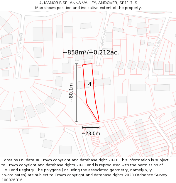 4, MANOR RISE, ANNA VALLEY, ANDOVER, SP11 7LS: Plot and title map
