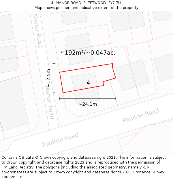 4, MANOR ROAD, FLEETWOOD, FY7 7LL: Plot and title map