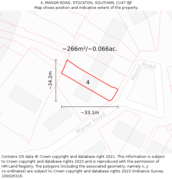 4, MANOR ROAD, STOCKTON, SOUTHAM, CV47 8JF: Plot and title map