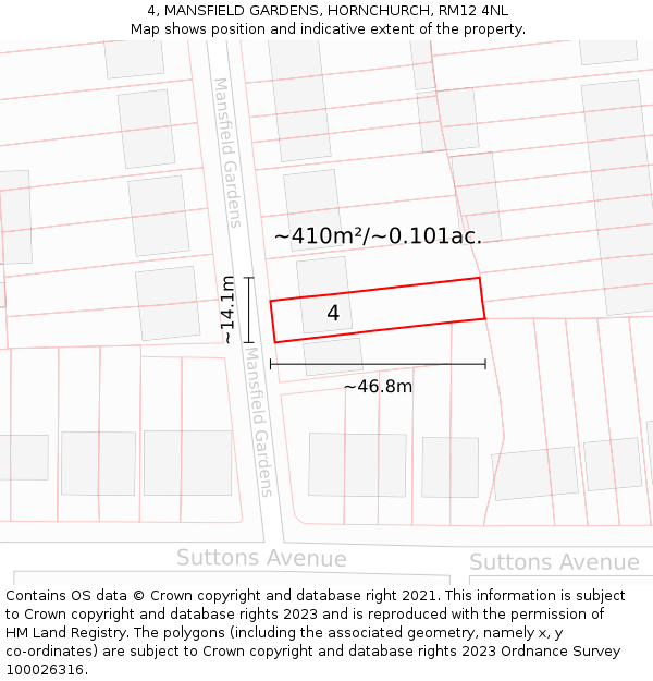 4, MANSFIELD GARDENS, HORNCHURCH, RM12 4NL: Plot and title map