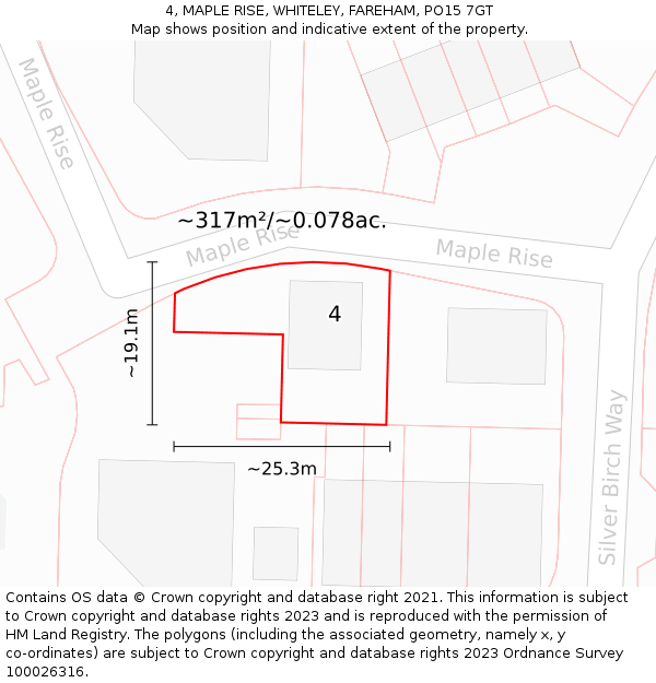 4, MAPLE RISE, WHITELEY, FAREHAM, PO15 7GT: Plot and title map