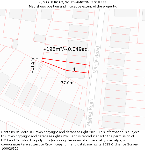 4, MAPLE ROAD, SOUTHAMPTON, SO18 4EE: Plot and title map