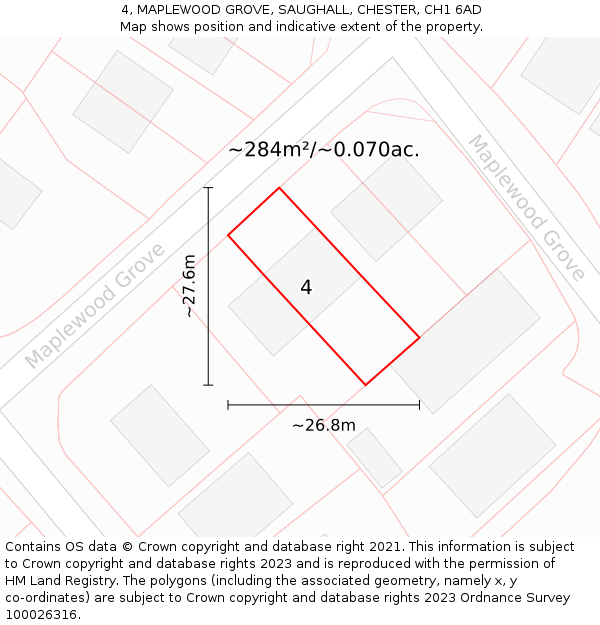 4, MAPLEWOOD GROVE, SAUGHALL, CHESTER, CH1 6AD: Plot and title map