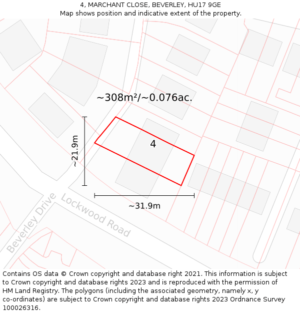 4, MARCHANT CLOSE, BEVERLEY, HU17 9GE: Plot and title map