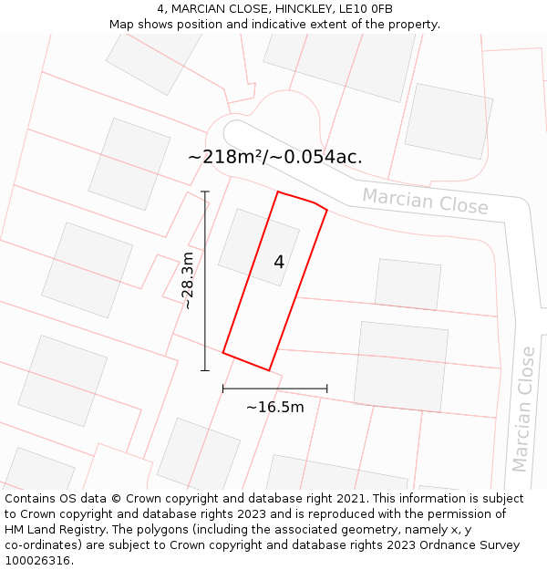 4, MARCIAN CLOSE, HINCKLEY, LE10 0FB: Plot and title map