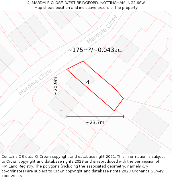 4, MARDALE CLOSE, WEST BRIDGFORD, NOTTINGHAM, NG2 6SW: Plot and title map