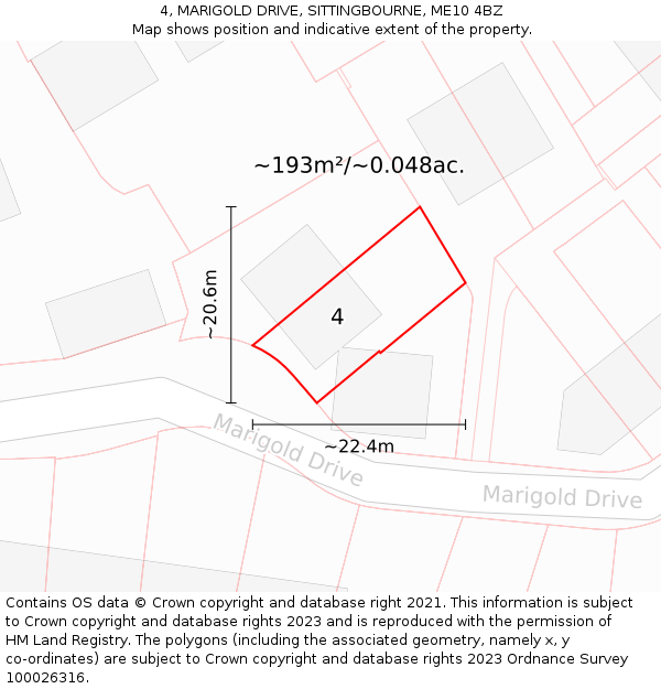 4, MARIGOLD DRIVE, SITTINGBOURNE, ME10 4BZ: Plot and title map