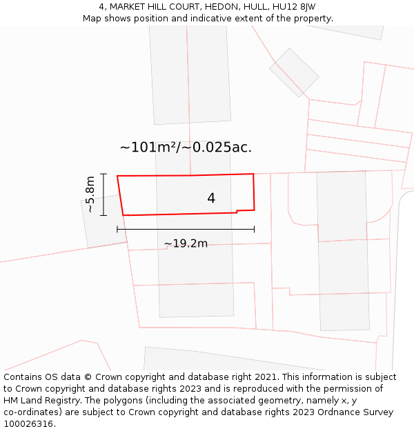 4, MARKET HILL COURT, HEDON, HULL, HU12 8JW: Plot and title map