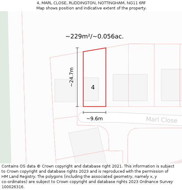 4, MARL CLOSE, RUDDINGTON, NOTTINGHAM, NG11 6RF: Plot and title map