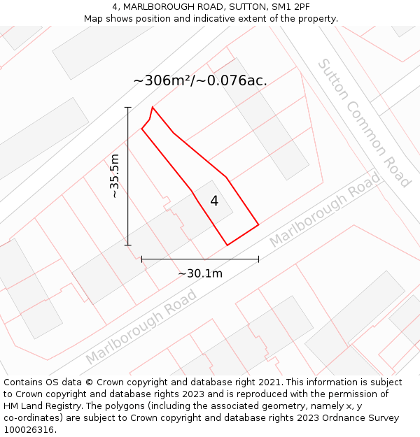 4, MARLBOROUGH ROAD, SUTTON, SM1 2PF: Plot and title map