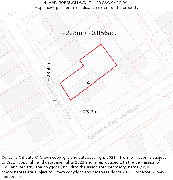 4, MARLBOROUGH WAY, BILLERICAY, CM12 0YH: Plot and title map