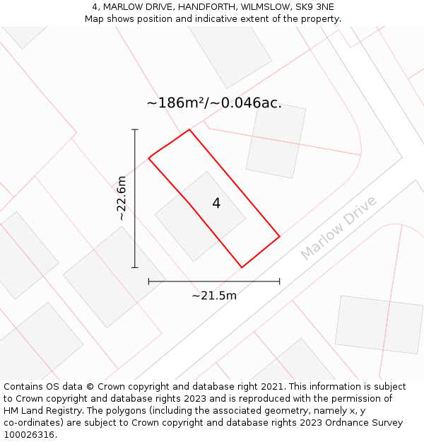 4, MARLOW DRIVE, HANDFORTH, WILMSLOW, SK9 3NE: Plot and title map