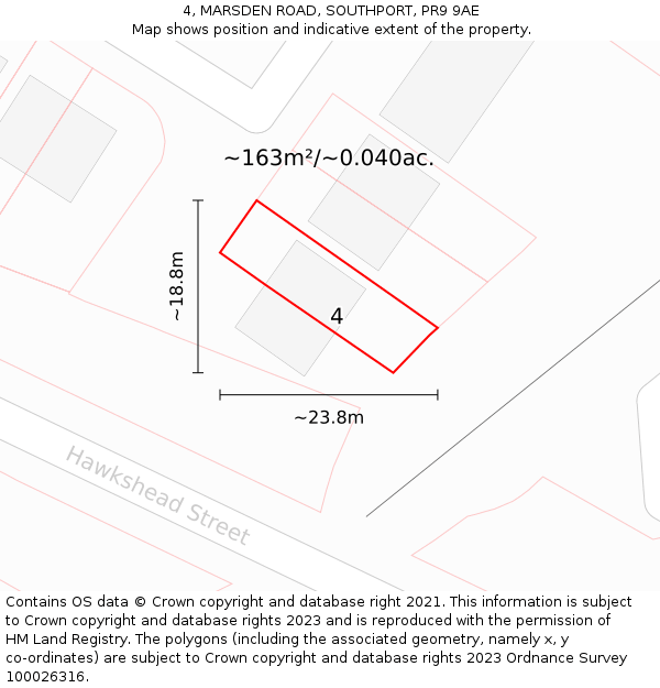 4, MARSDEN ROAD, SOUTHPORT, PR9 9AE: Plot and title map