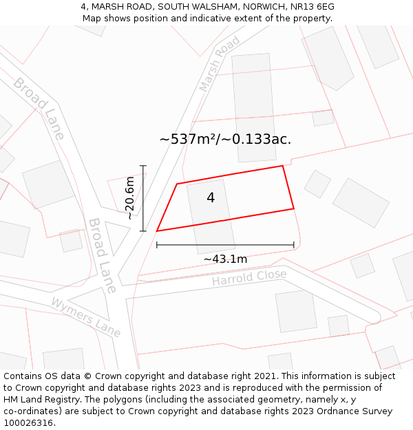 4, MARSH ROAD, SOUTH WALSHAM, NORWICH, NR13 6EG: Plot and title map