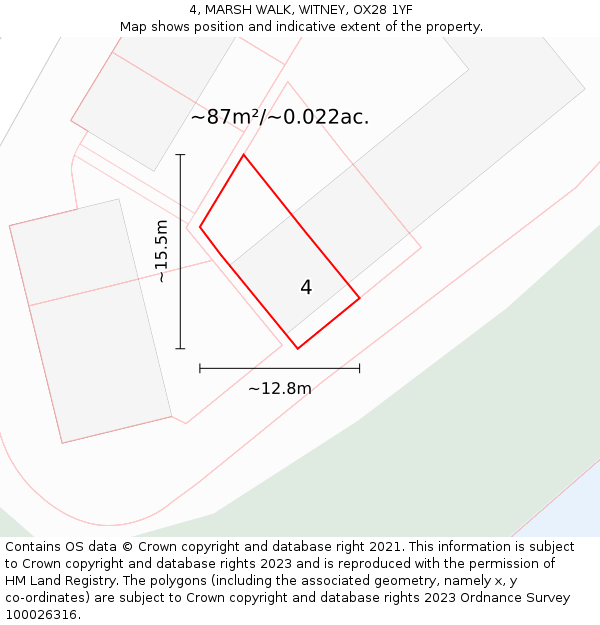 4, MARSH WALK, WITNEY, OX28 1YF: Plot and title map