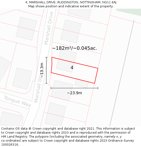 4, MARSHALL DRIVE, RUDDINGTON, NOTTINGHAM, NG11 6AJ: Plot and title map