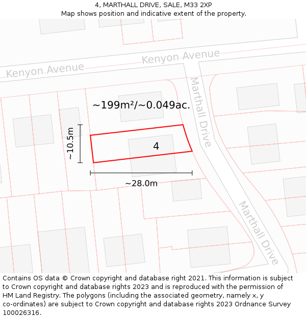 4, MARTHALL DRIVE, SALE, M33 2XP: Plot and title map