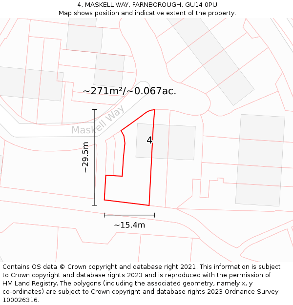 4, MASKELL WAY, FARNBOROUGH, GU14 0PU: Plot and title map