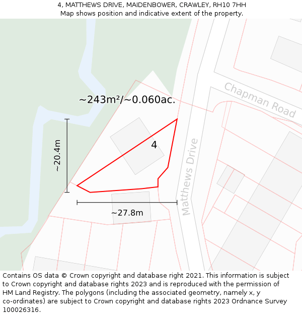 4, MATTHEWS DRIVE, MAIDENBOWER, CRAWLEY, RH10 7HH: Plot and title map