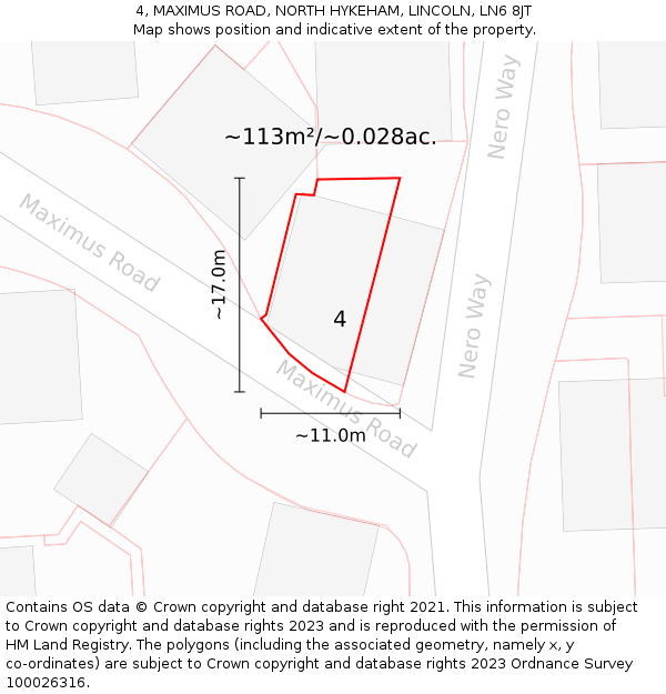 4, MAXIMUS ROAD, NORTH HYKEHAM, LINCOLN, LN6 8JT: Plot and title map