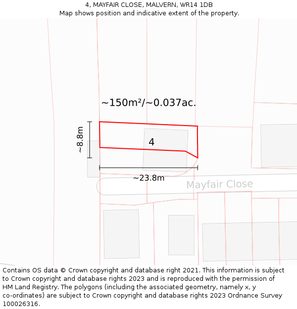 4, MAYFAIR CLOSE, MALVERN, WR14 1DB: Plot and title map