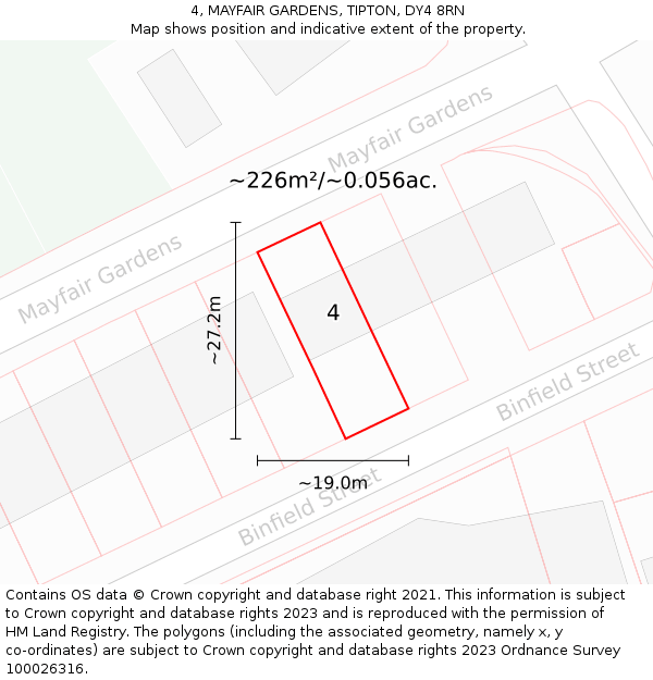 4, MAYFAIR GARDENS, TIPTON, DY4 8RN: Plot and title map