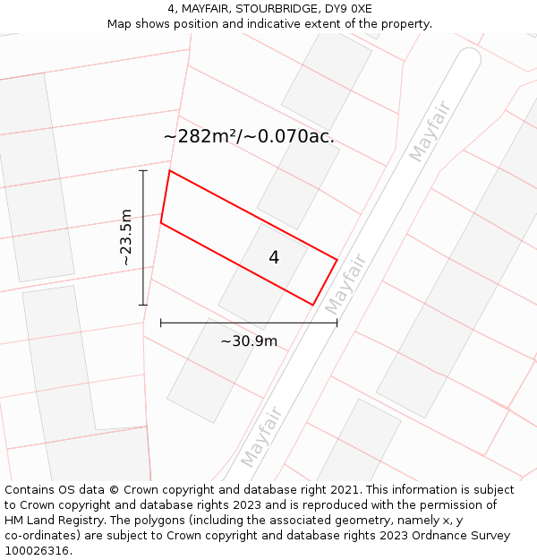 4, MAYFAIR, STOURBRIDGE, DY9 0XE: Plot and title map