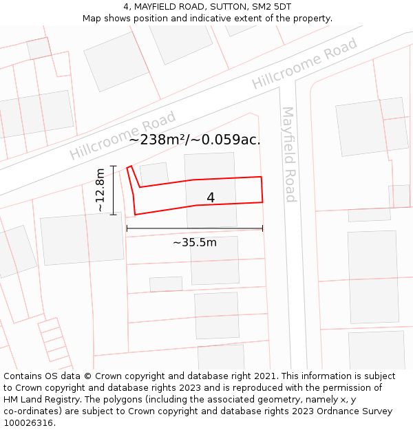 4, MAYFIELD ROAD, SUTTON, SM2 5DT: Plot and title map