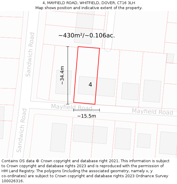 4, MAYFIELD ROAD, WHITFIELD, DOVER, CT16 3LH: Plot and title map