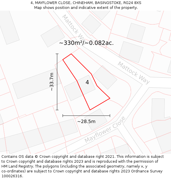 4, MAYFLOWER CLOSE, CHINEHAM, BASINGSTOKE, RG24 8XS: Plot and title map