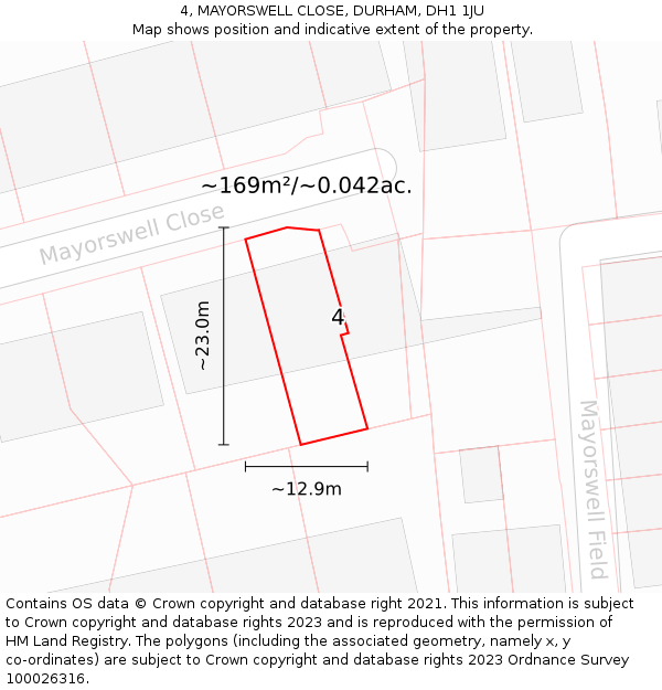 4, MAYORSWELL CLOSE, DURHAM, DH1 1JU: Plot and title map